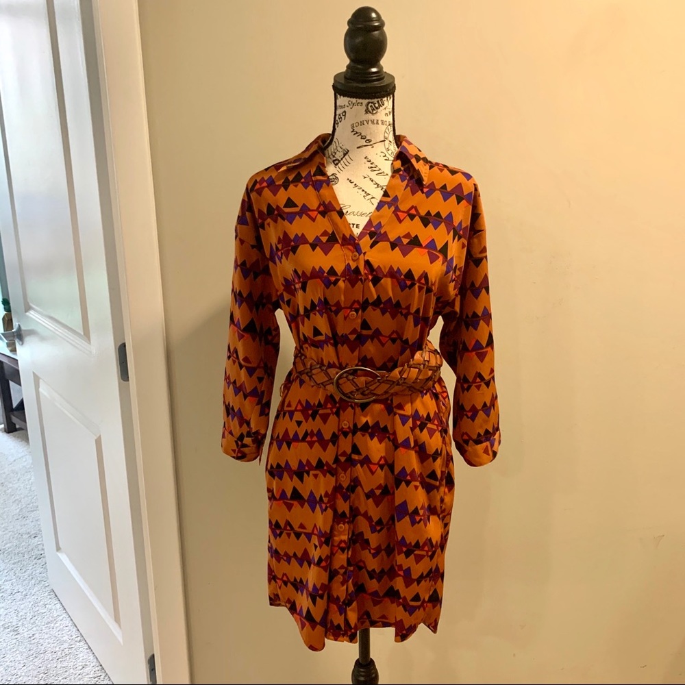 Tribal Aztec Pattern Shirt Dress Fall Colors